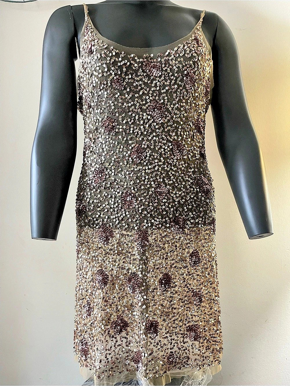 Vintage Y2K Arden B Sequin Mesh Mini Dress L Floral Party Cocktail